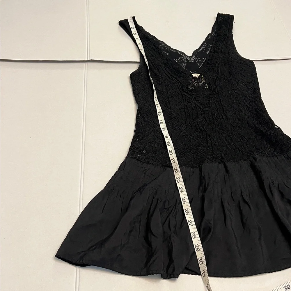 Y2K FREE PEOPLE VINTAGE LACE SILK WHIMSYGOTH BOHO FLOWY MINI DRESS BLACK SIZE 2